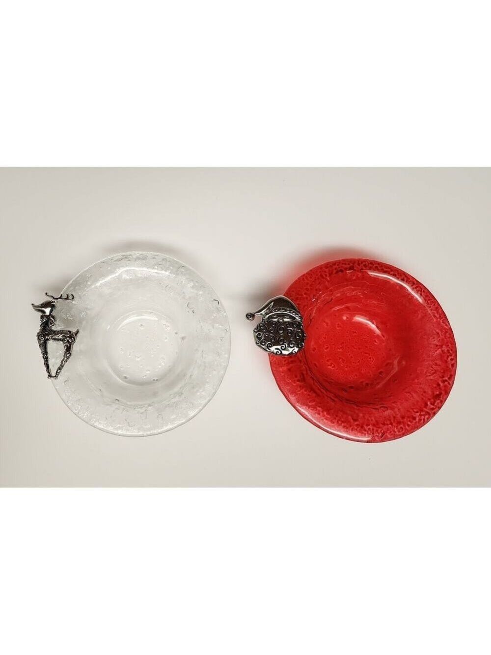 Lots of 2 Christmas Santa & Reindeer Glass dish with Santa 6.5” - Picture 2 of 10